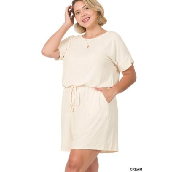 Zenana Cream Short Sleeve Shorts Romper M - Picture 1 of 5